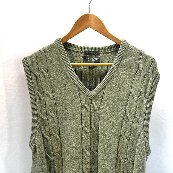 Lyle & Scott Scotland Men’s Large Combed Cotton Green Sweater Vest Grandpa golf - Picture 6 of 7
